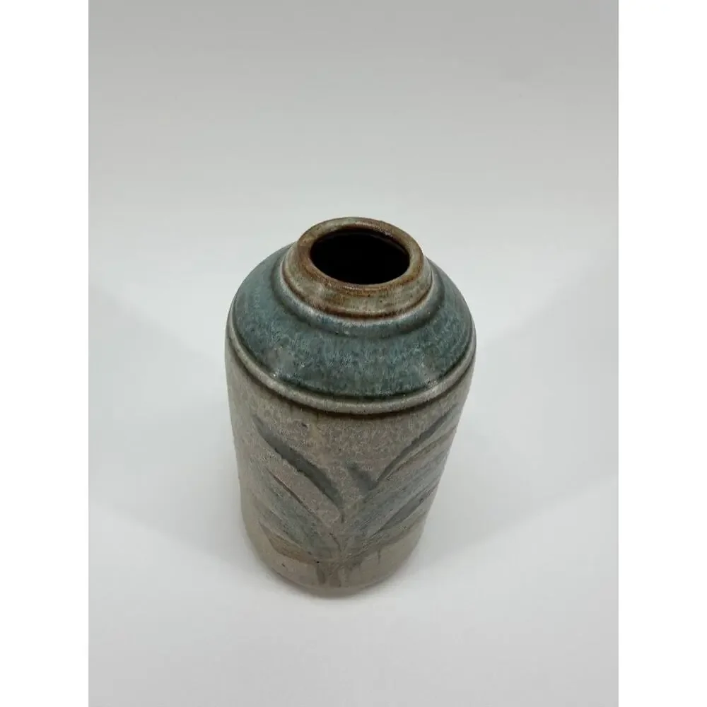 Vintage Studio Pottery Vase Stoneware Floral Design Handmade Decor